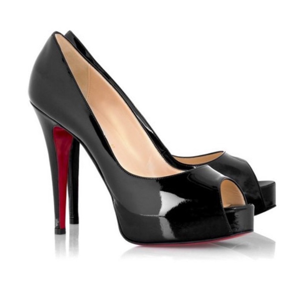 Christian Louboutin Very Prive 120 Black Patent Leather Peep Toe Heels EU 36.5
